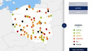 Stężenie pyłu PM2,5 o godzinie 21 (tvnmeteo