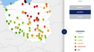 Stężenie pyłu PM2,5 o godzinie 21 (tvnmeteo