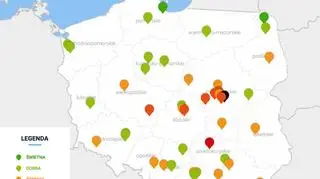 Stężenie pyłu PM2,5 o godzinie 6.30 (GIOŚ)