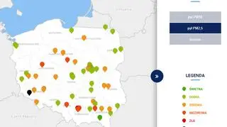Stężenie pyłu PM2,5 o godzinie 6 (tvnmeteo.pl za GIOŚ)