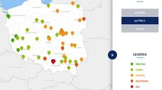 Stężenie pyłu PM2,5 o godzinie 6 (tvnmeteo.pl za GIOŚ)