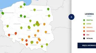 Stężenie pyłu PM2,5 o godzinie 7.00 (TVN Meteo za GIOŚ)