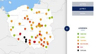 Stężenie pyłu PM2,5 o godzinie 8 (tvnmeteo.pl za GIOŚ)	