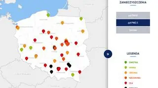 Stężenie pyłu PM2,5 około godziny 18 (GIOŚ)