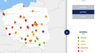 Stężenie pyłu PM2,5 około godziny 18 (tvnmeteo
