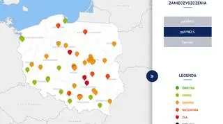 Stężenie pyłu PM2,5 około godziny 19 (GIOŚ)