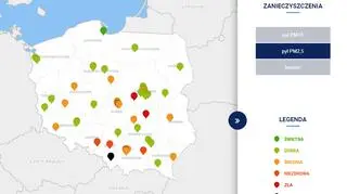 Stężenie pyłu PM2,5 około godziny 20 (GIOŚ)