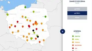Stężenie pyłu PM2,5 około godziny 20 (GIOŚ)