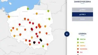 Stężenie pyłu PM2,5 około godziny 20 (GIOŚ)