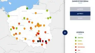 Stężenie pyłu PM2,5 około godziny 20 (GIOŚ)