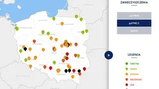 Stężenie pyłu PM2,5 około godziny 20 (GIOŚ)