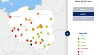 Stężenie pyłu PM2,5 około godziny 20 (GIOŚ)