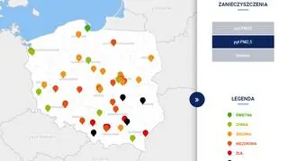 Stężenie pyłu PM2,5 około godziny 21 (GIOŚ)