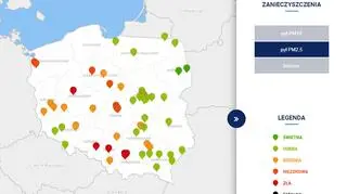 Stężenie pyłu PM2,5 około godziny 6 (GIOŚ)