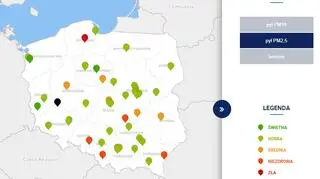 Stężenie pyłu PM2,5 w Polsce o godzinie 18 (tvnmeteo
