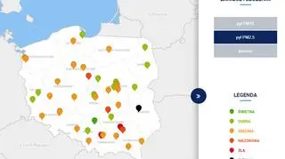 Stężenie pyłu PM2,5 w Polsce o godzinie 20 (tvnmeteo