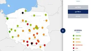 Stężenie pyłu PM2,5 w Polsce o godzinie 20 (tvnmeteo