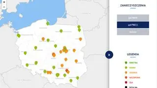 Stężenie pyłu PM2,5 w Polsce po godz. 12