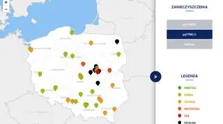 Stężenie pyłu PM2,5 w Polsce po godz. 19