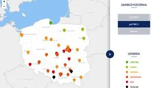 Stężenie pyłu PM2,5 w Polsce po godz. 7