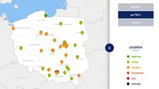 Stężenie pyłu PM2,5 w Polsce po godzinie 6.30