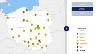 Stężenie pyłu PM2,5 w Polsce przed godz. 21