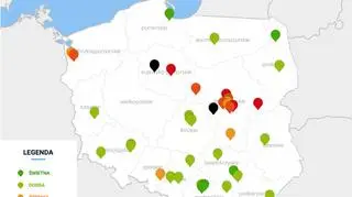 Stężenie pyłu PM2.5 w powietrzu. Stan na 10 (GIOŚ)