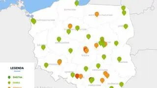 Stężenie pyłu PM2.5 w powietrzu. Stan na 21 (GIOŚ)