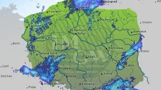 Strefa opadów w Polsce (godz. 19.30)