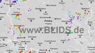 Strefy burz nad Polską ok. godz. 18.00