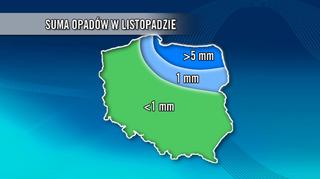 Suma opadów w listopadzie w Polsce (TVN Meteo)