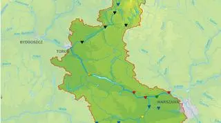 Sytuacja hydrologiczna na od Narwi do Drwęcy wg stanu na godz. 12 (IMGW)