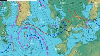 Sytuacja pogodowa nad Wielka Brytanią i Europą (Met Office)