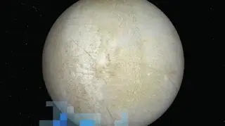 Teleskop Hubble'a wykrył ślady pary wodnej w rejonie południowego bieguna Europy - oznaczonym kolorem niebieskim