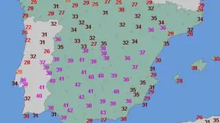 Temperatura maksymalna 10 lipca w Hiszpanii (wetteronline.de)