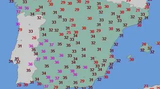 Temperatura maksymalna 12 września w Hiszpanii (wetteronline.de)