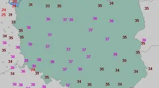 Temperatura maksymalna 8 sierpnia 2015 roku (wetteronline.de)