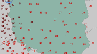 Temperatura maksymalna w czwartek w Polsce (wetteronline.de)