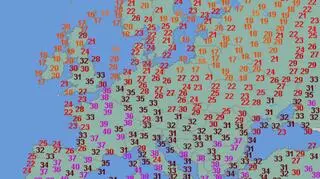 Temperatura maksymalna w Europie 31 lipca (wetteronline.de)