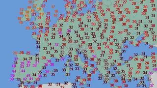 Temperatura maksymalna w Europie w sobotę (wetteronline.de)
