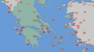Temperatura maksymalna w Grecji 10 stycznia (wetteronline.de)