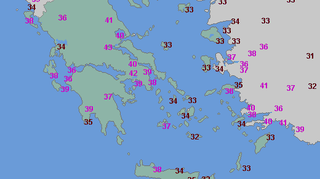 Temperatura maksymalna w Grecji w piątek (wetteronline.de)