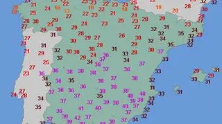 Temperatura maksymalna w Hiszpanii 2 sierpnia (wetteronline.de)