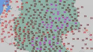 Temperatura maksymalna w Niemczech 31 lipca 2018 roku (wetteronline