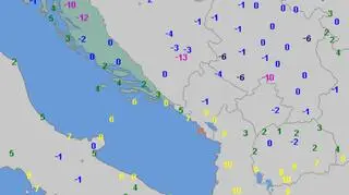 Temperatura minimalna w nocy z wtorku na środę w Chorwacji (wetteronline.de)