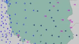 Temperatura minimalna w piątek rano 15 stycznia (wetteronline.de)