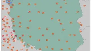 Temperatura o godzinie 7 w Polsce (wetteronline.de)