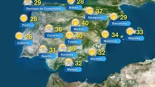 Temperatura powietrza w piątek na Półwyspie Iberyjskim (tvnmeteo.pl)