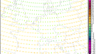 Temperatura prognozowana na sobotę 27 marca według modelu GFS/wetter3.de