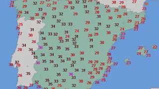 Temperatura w Hiszpanii 1 czerwca o godzinie 16